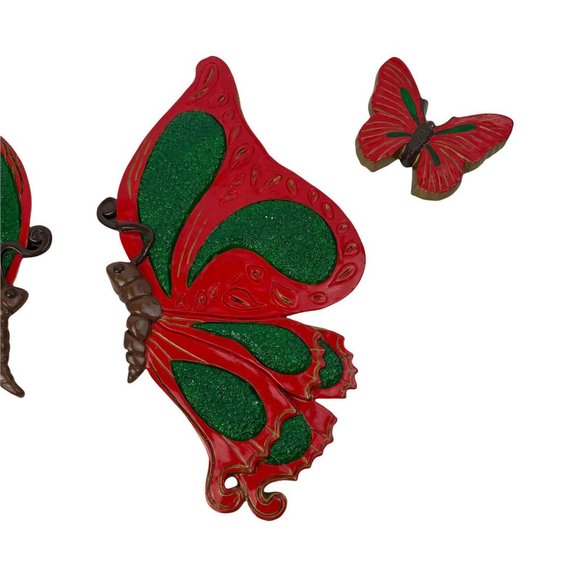 VTG Chalkware Plaster COLORFUL Butterfly Wall Art Accent Red Green Ready To Hang - Picture 4 of 12